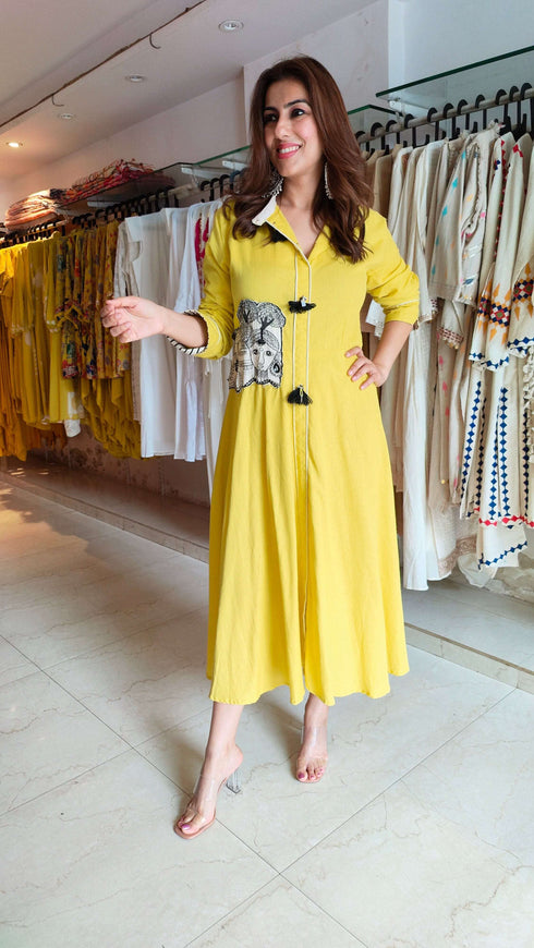 Hand Painted Yellow Dress